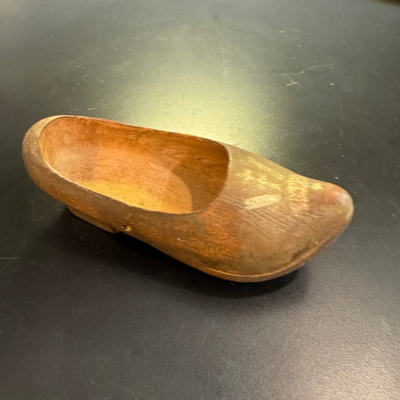 Other - Vintage Wooden Clog Shoe Decor Small Brown Hand Carved Crown Folk Art